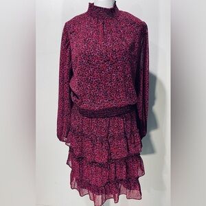 Sam and Jess dress tiered floral ruffle long sleeve women’s XL festive red